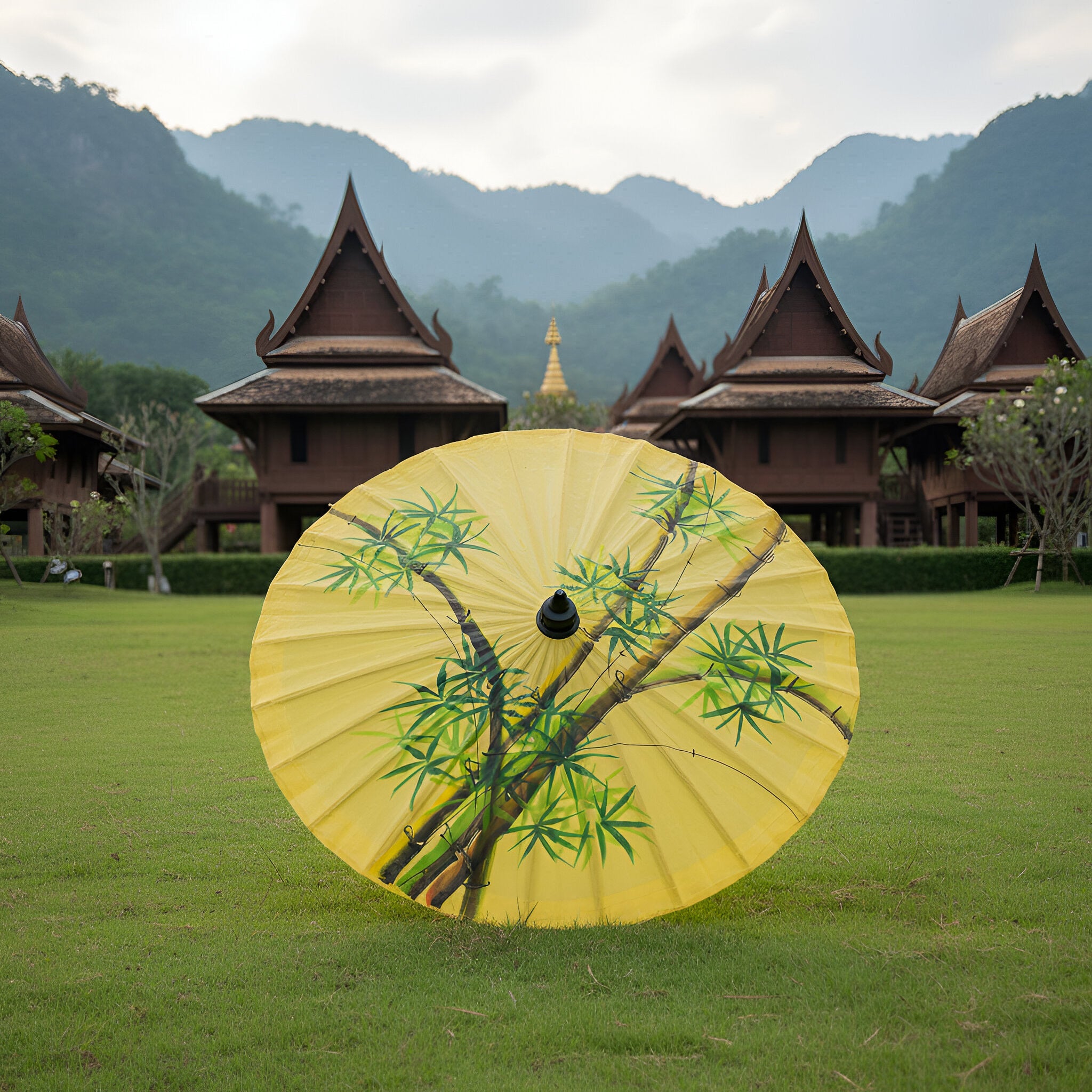 Handcrafted Sa Paper Umbrella - Beige from Chiang Rai Thailand - Lalanna Design