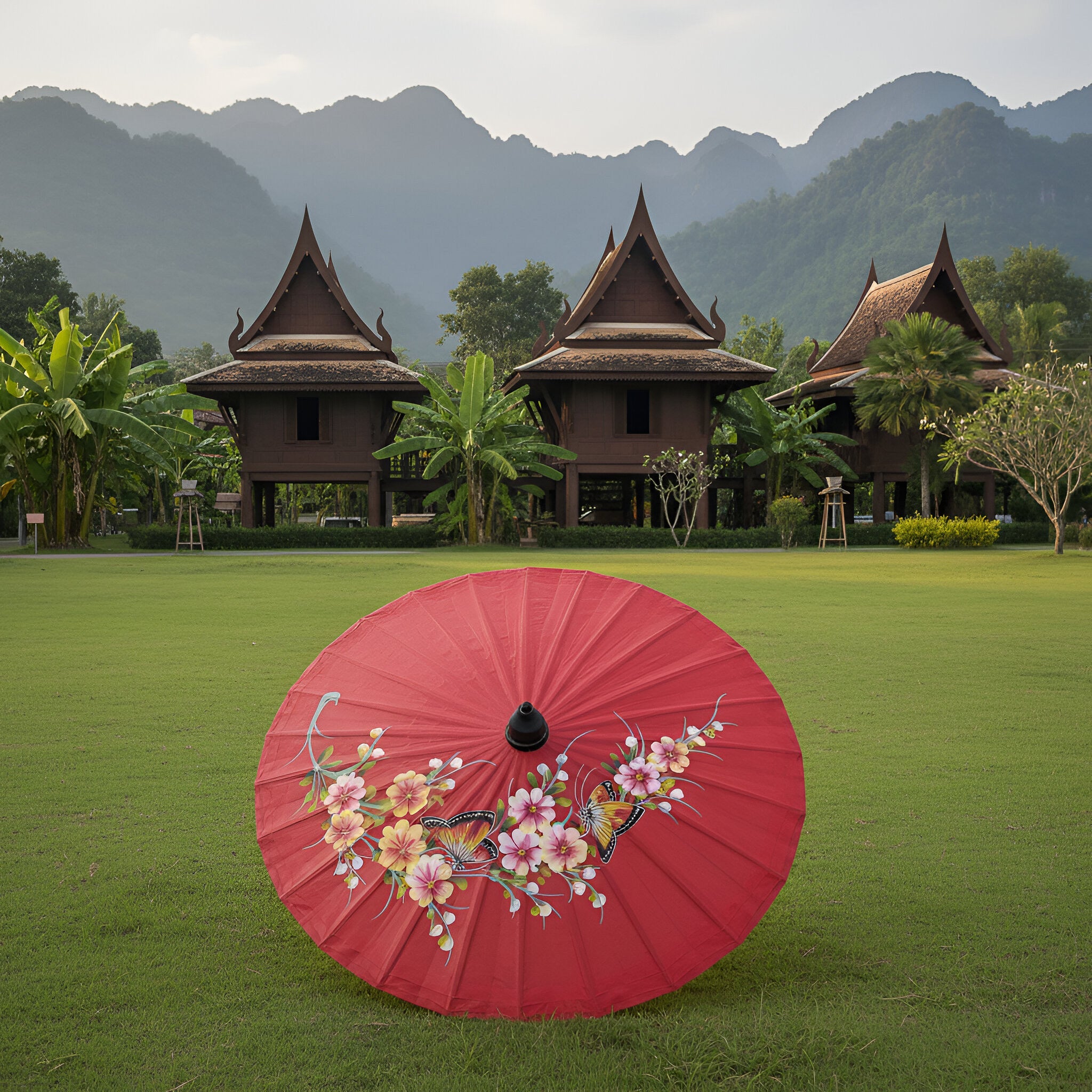 Handcrafted Sa Paper Umbrella - Red from Chiang Rai Thailand - Lalanna Design