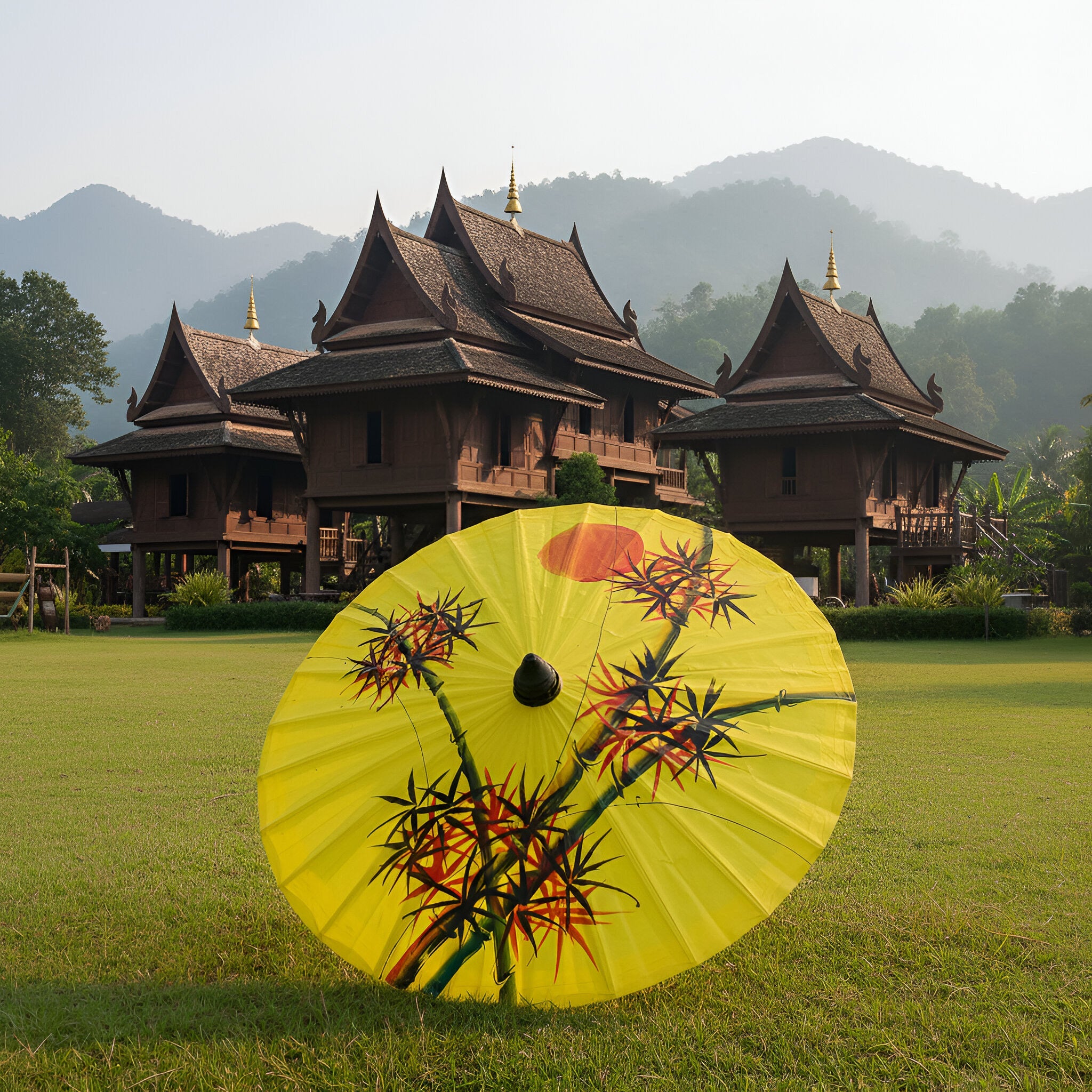 Handcrafted Sa Paper Umbrella - Yellow from Chiang Rai Thailand - Lalanna Design