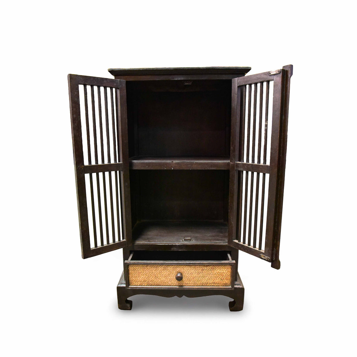 Handcrafted Tall Cabinet in Solid Thai Hardwood and Woven Bamboo from Chiang Mai Thailand - Lalanna Design
