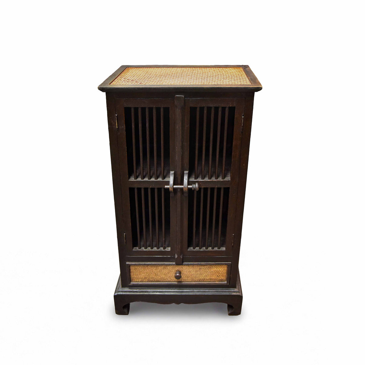 Handcrafted Tall Cabinet in Solid Thai Hardwood and Woven Bamboo from Chiang Mai Thailand - Lalanna Design