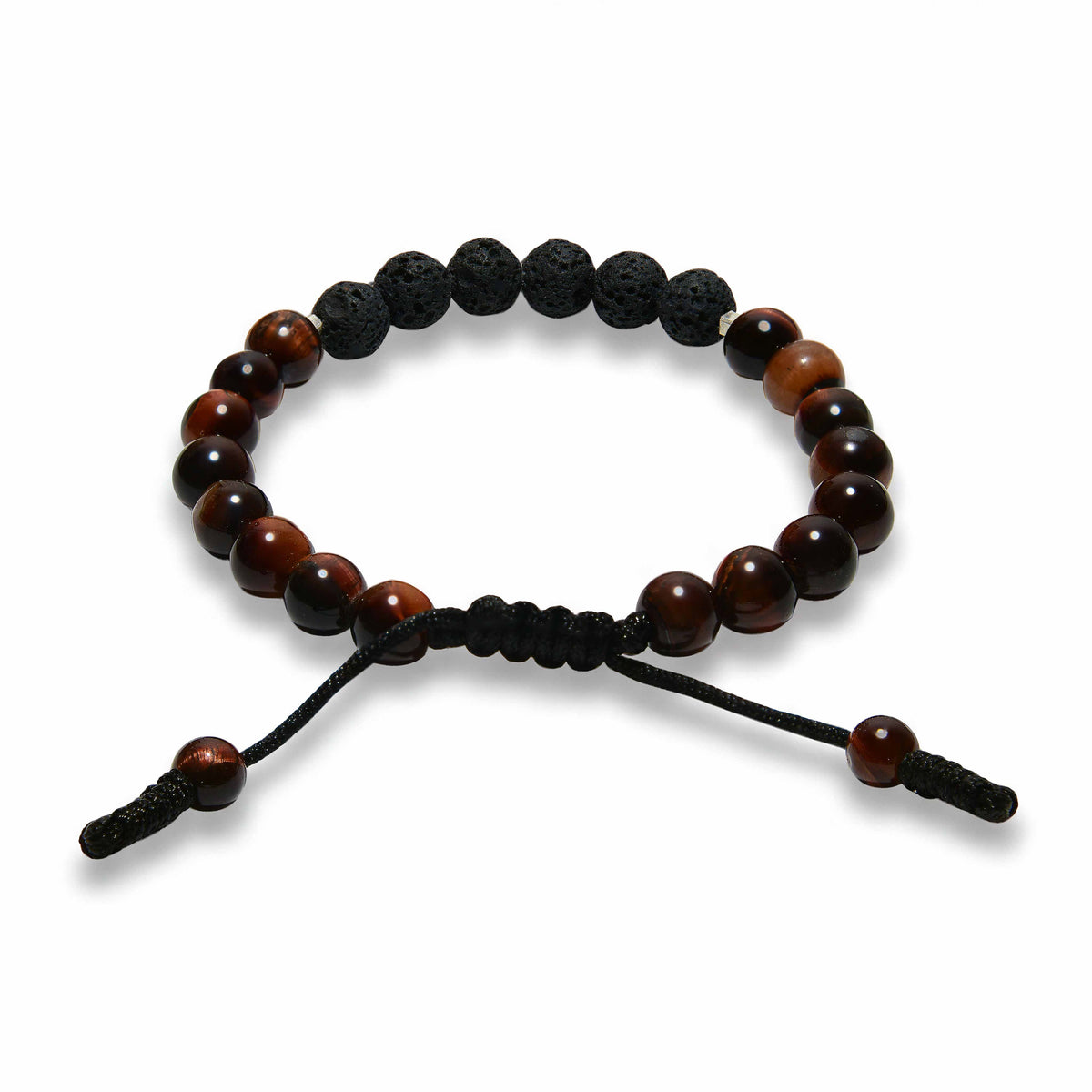 Handcrafted Bracelet Tiger Eye and Lava Stone Men's Bracelet with Adjustable Cord, Handmade Jewelry from Chiang Mai Thailand - Lalanna Design