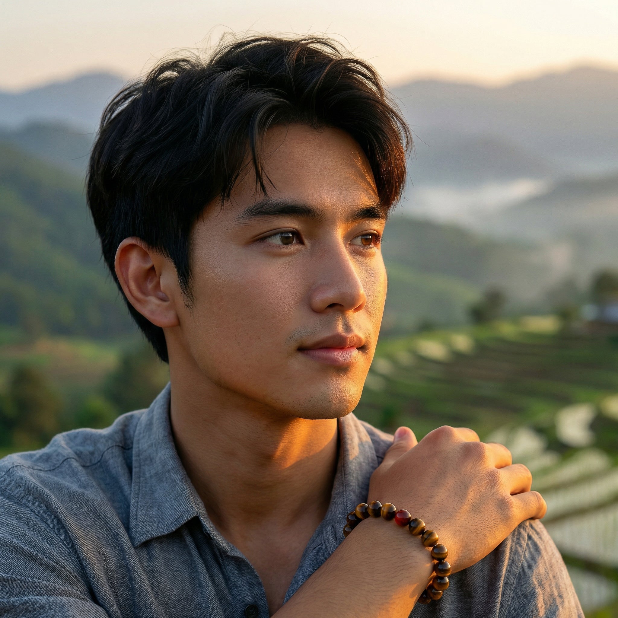 Handcrafted Tiger Eye Men's Stretch Bracelet from Chiang Rai Thailand - Lalanna Design