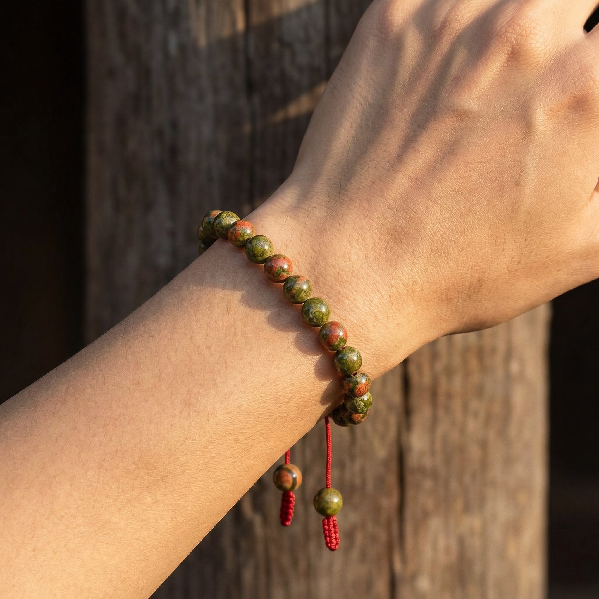 Handcrafted Unakite Men's Bracelet with Adjustable Cord from Chiang Mai Thailand - Lalanna Design