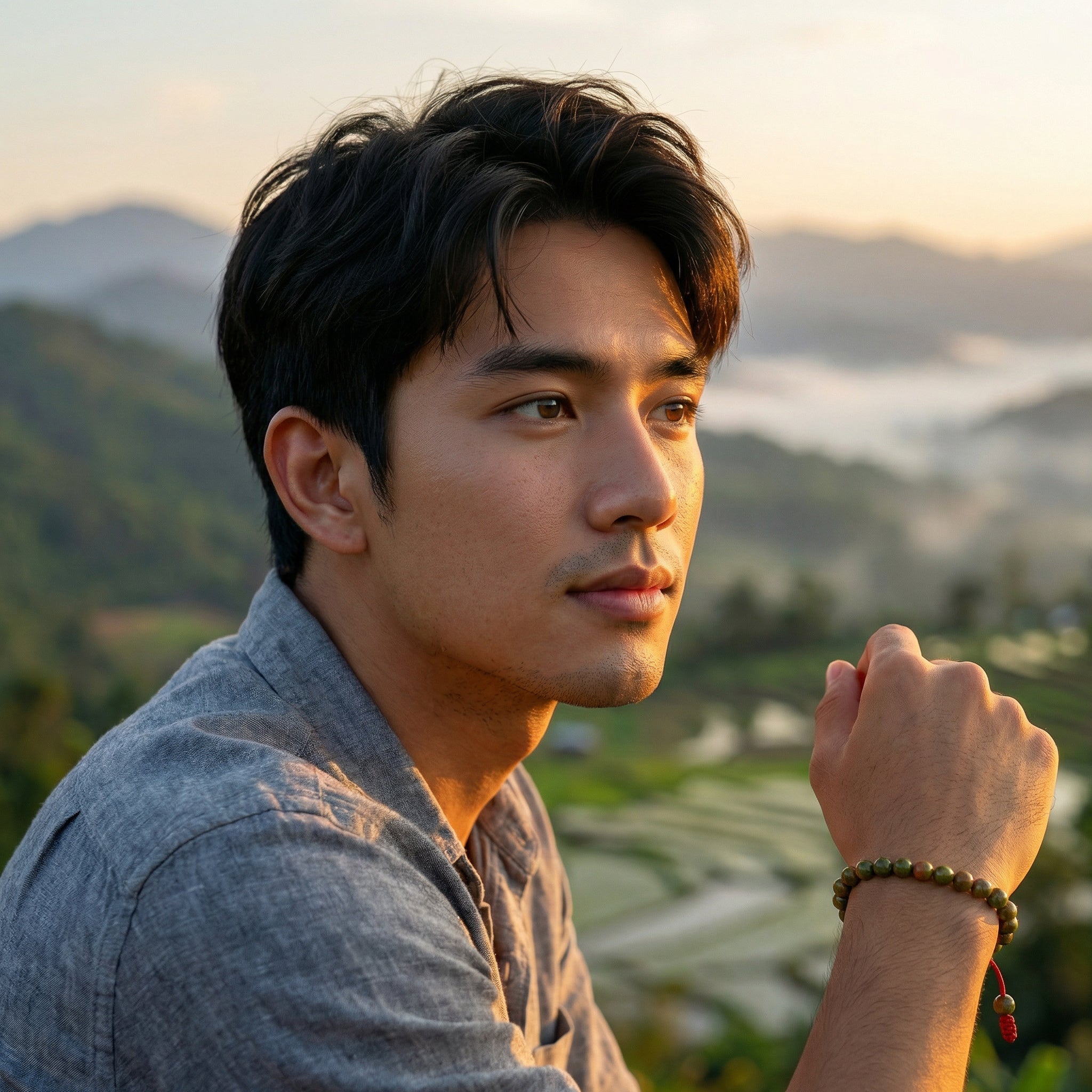 Handcrafted Unakite Men's Bracelet with Adjustable Cord from Chiang Rai Thailand - Lalanna Design