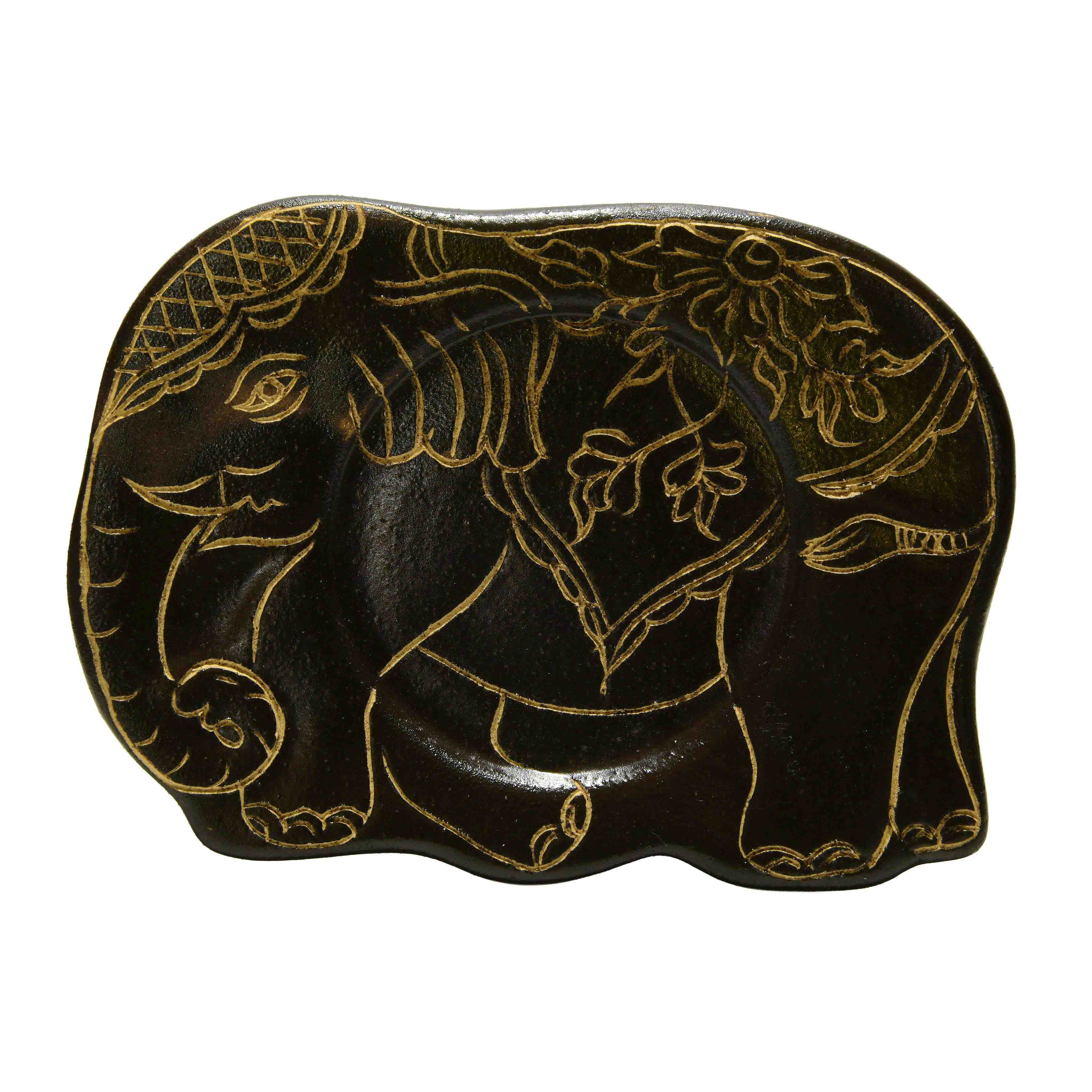 Handcrafted Wiang Kalong Elephant Cup & Saucer - Hand-Painted Black & Gold Lanna Ceramic from Chiang Mai Thailand - Lalanna Design