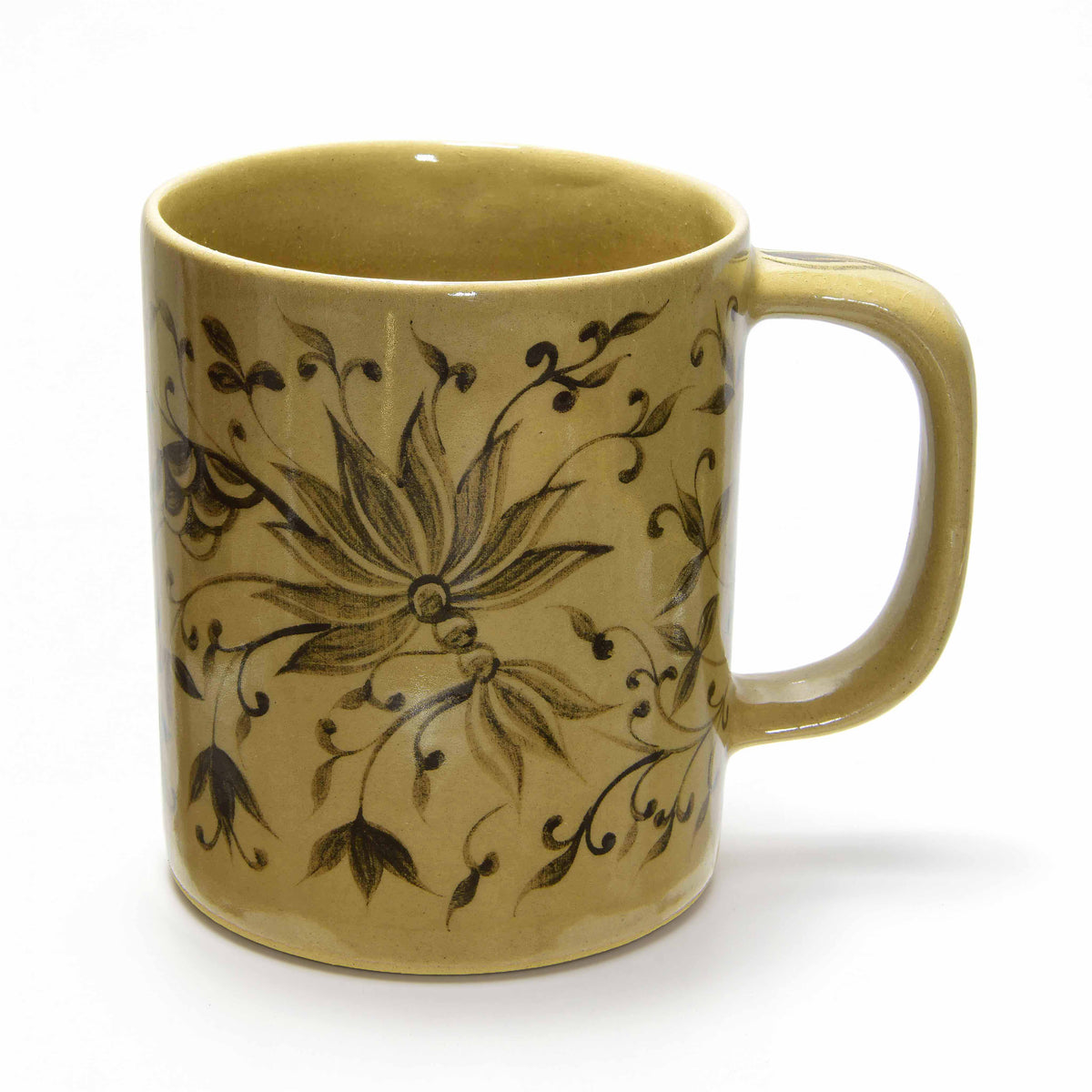 Handcrafted Wiang Kalong Lotus Flower Mug - Hand-Painted Lanna Ceramic from Chiang Mai Thailand - Lalanna Design