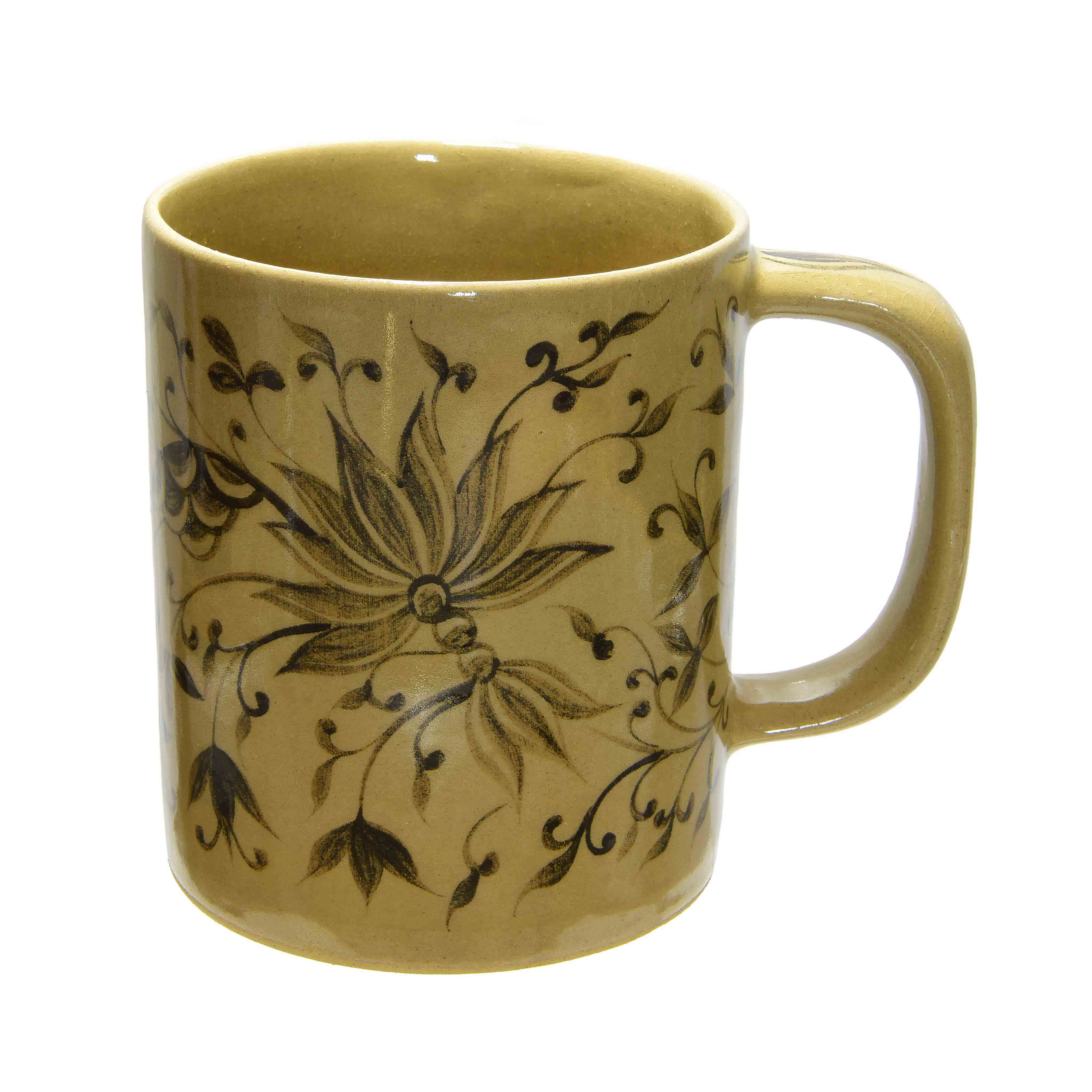 Handcrafted Wiang Kalong Lotus Flower Mug - Hand-Painted Lanna Ceramic from Chiang Mai Thailand - Lalanna Design